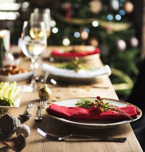 A Christmas party setting at a table