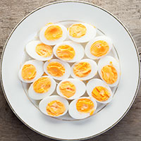 A plate of halved boiled eggs