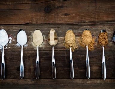 Different sugar sources on spoons
